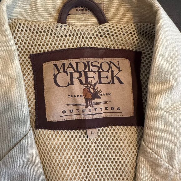 Vintage 90s Men's Khaki Canvas Sport Coat w/ Brown Elbow Patches, Size Large - Picture 5 of 9